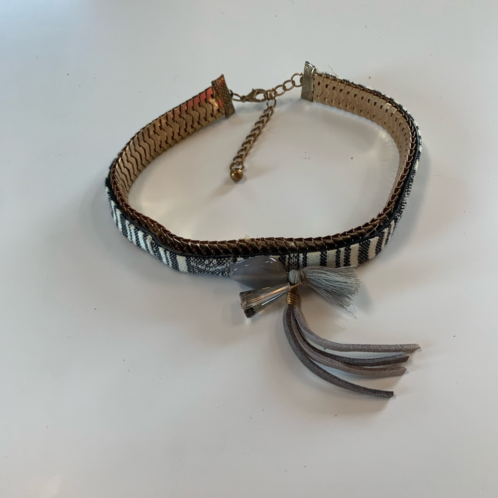 2 for $8 SALE! Grey striped necklace w/ tassle